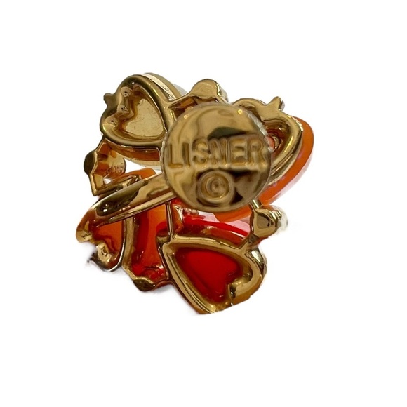 Vintage Lisner Choker Necklace & Clip On Earrings Set Orange Green Leaves MCM - Picture 6 of 8